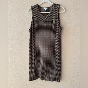 J Jill Dress Woman Medium Black Tan Check Ponte Knit Print Sleeveless Shift